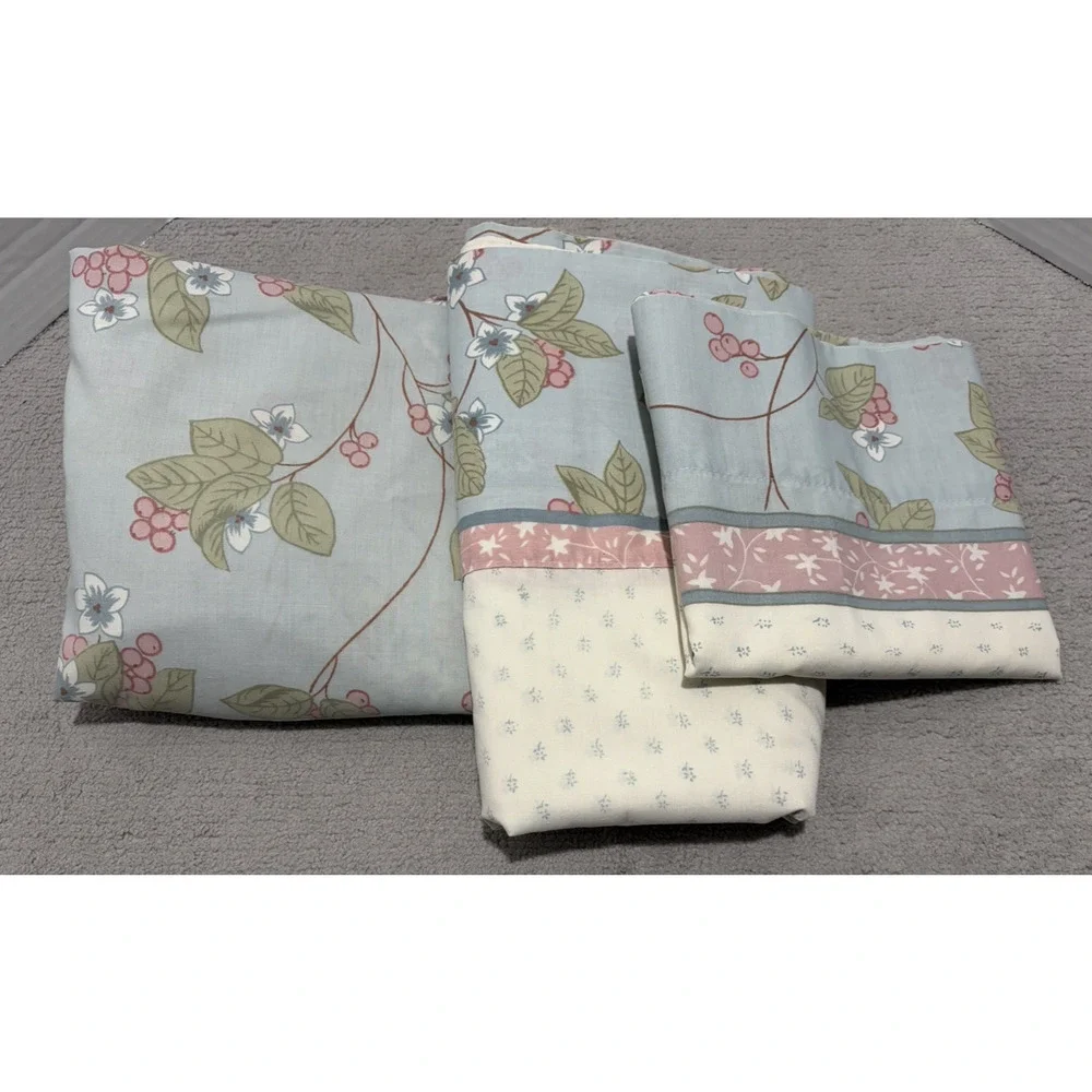 Bill Blass Springmaid Twin Sheet Set Percale Floral Blue Pink Green Vintage
